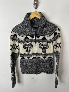 TNA Aritzia Cowichan Lambswool Sweater Woman XS/S‎ Gray Sea to Sky Full Zip Knit